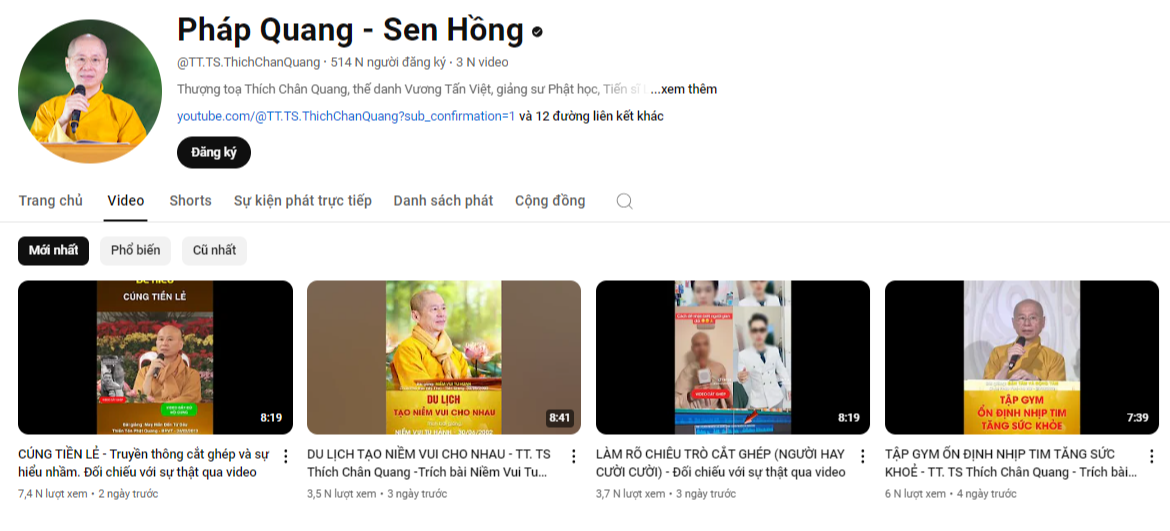 Sau khi bị cấm thuyết giảng, ông Thích Chân Quang gỡ các video, sẽ tạm đóng kênh Youtube- Ảnh 1. Sau khi bị cấm thuyết giảng, ông Thích Chân Quang gỡ các video, sẽ tạm đóng kênh Youtube- Ảnh 1.