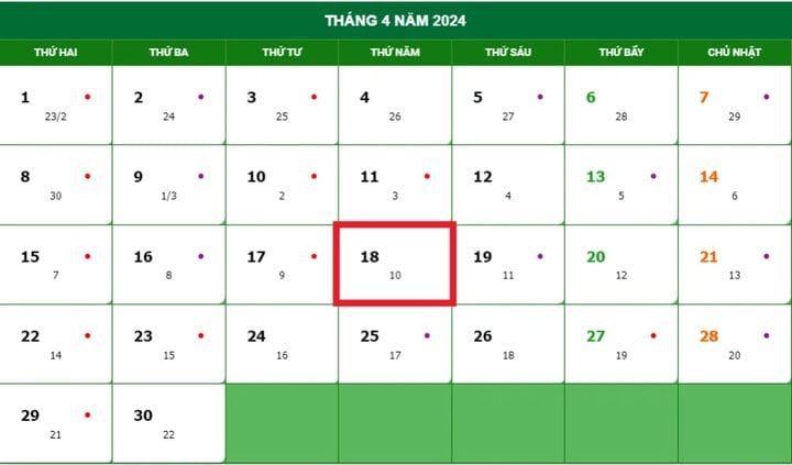 Lịch nghỉ lễ Giỗ tổ Hùng Vương 2024 mới nhất- Ảnh 1. Lịch nghỉ lễ Giỗ tổ Hùng Vương 2024 mới nhất- Ảnh 1.