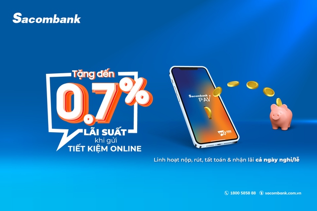 Gửi tiết kiệm trên Sacombank Pay được tặng lãi suất lên đến 0,7%/năm- Ảnh 1. Gửi tiết kiệm trên Sacombank Pay được tặng lãi suất lên đến 0,7%/năm- Ảnh 1.